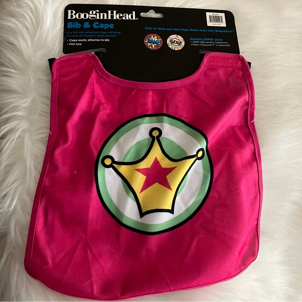 Boogin Head Girls Superhero Baby Bib & Cape - 2 Sets - Pink Yellow and Green NEW